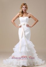 Sweetheart Mermaid Wedding Dress Ruffles Sash