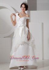 A-line V-neck Satin Bridal Gown Floor Length