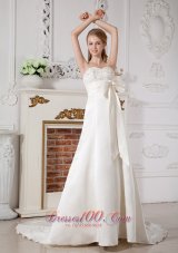 Strapless Wedding Gown Chapel Train Bowknot Champgne
