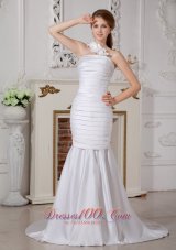 Detachable Mermaid One Shoulder Ruch Wedding Dress