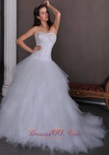 Strapless Satin and Tulle Elegant Wedding Gown