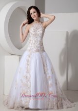 Custom Made Wedding Dress Lace Decorate Halter Sweep