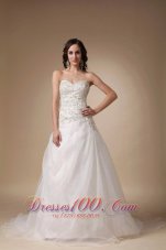 Wedding Gown Sweetheart Court Train Taffeta and Tulle Beading