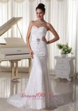 Sheath Wedding Gowns With Beading and Lace Court Train