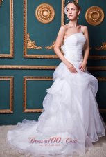 Dreamy Beaded One Shoulder Court Train Organza Wedding Gowns