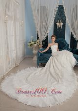 Gorgeous Strapless Cathedral Train Beading Wedding Dress