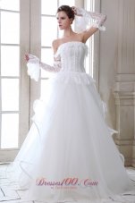 Strapless Tulle Beading Appliques Wedding Dress