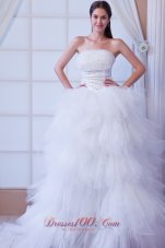 Extravagant Strapless Tulle Layers Beading Wedding Dress
