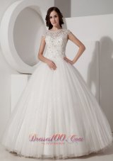 Scoop neck Sequined and Lace Wedding Dress