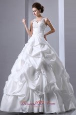 Attractive V-neck Taffeta Ruch Pick-ups Wedding Dress