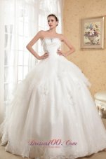 Strapless Satin and Organza Appliques Wedding Dress
