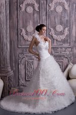 One Shoulder Court Train A-line Bridal Gown Tulle