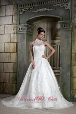 Halter Top Neck A-line Bridal Wedding Dress With Chapel Train