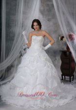 Organza Strapless Chapel Train Wedding Dress Handle Flowers