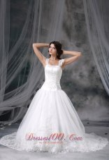 Straps Chapel Train Bridal Wedding Dress Princess Appliques