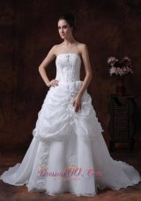 Strapless A-line Organza Bridal Dress With Beading Court Train