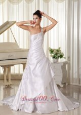 One Shoulder Taffeta Princess Court Train Bridal Dress