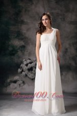 One Shoulder Column Chiffon Wedding Dress Floor Length Ruched
