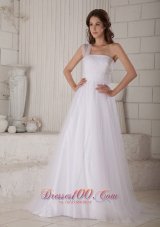 A-line One Shoulder Special Fabric Court Train Bridal Dress