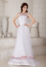 Scoop Neck Brush Train Organza Bridal Gown Floor-length