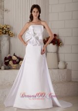 Strapless Beading and Bow Princess Wedding Dress Court Train Satin