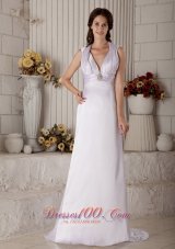 Halter Top Brush Tiran Satin Ruched Beading Bridal Dress