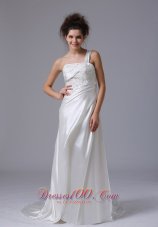 One Shoulder Beading Taffeta Bridal Wedding Gown With Court Train