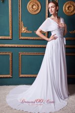 V-neck Chiffon Court Train Bridal Wedding Dress with Appliques