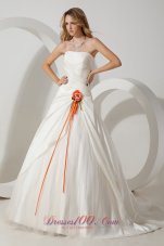 Taffeta Hand Made Flower Bridal Dress Brush Train Strapless