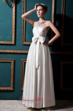 Elastic Wove Satin Beading and Bows Wedding Bridal Gown Strapless