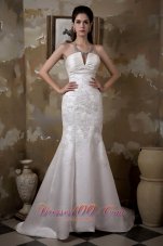 Strapless Mermaid Satin Bridal Gown With Court Train Appliques
