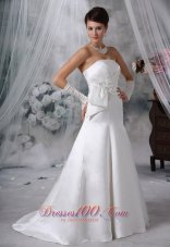 Satin Brush Train Bridal Dress Appliques With Beading