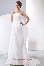 One Shoulder Court Train Wedding Dress Appliques With Beading