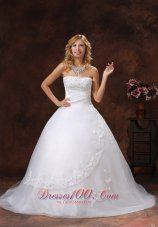 Chapel Train Bridal Dress Strapless Appliques and Beading