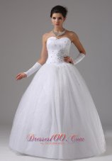 Beaded Sweetheart Tulle Floor-length Ball Gown Wedding Dress