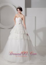 Sweetheart Tulle A-line Bridal Gown Court Train Sash and Beading