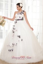One Shoulder Ball Gown Tulle Hand Flowers Wedding Dress