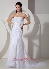 Elegant Mermaid Bridal Dress Sash Lace Flowers Court