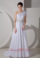 One Shoulder Crystal Belt Bridal Dress A-line Satin