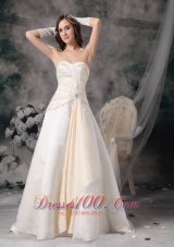 White and Champagne Church Wedding Dress Sweetheart Crystal