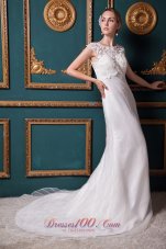 Dramatic Convertible Lace Wedding Dress Scoop Chapel Train