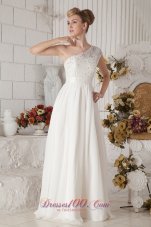 White Beaded One Shoulder Beach Wedding Dress Floor-length
