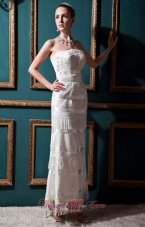Unique Column Ankle-length Lace Wedding Dress Special Fabric