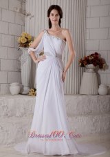 Stylish Column One Shoulder Beach Wedding Dress Gilding
