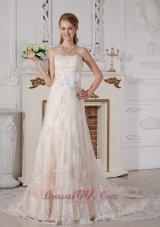 Lovely Champagne Empire Wedding Dress Lace Court Train