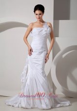 Best Wedding Gowns Mermaid One Shoulder Hand Made Flowers