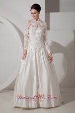 Fashion Unique Lace Wedding Dress A-line High-neck Brush