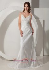 Custom Made Brooch Wedding Dress Spaghetti Straps Ruch