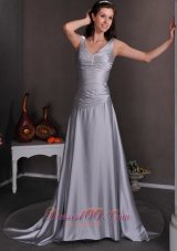 Lace-up Silver Brooch V-neck Themed Wedding Dress