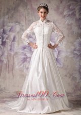 Convertible Ivory Winter Wedding Dress A-line High-neck Lace